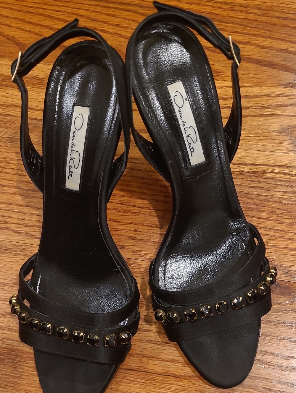 Oscar de la Renta Black Slingback Heels with Gold-Tone Stud Trim